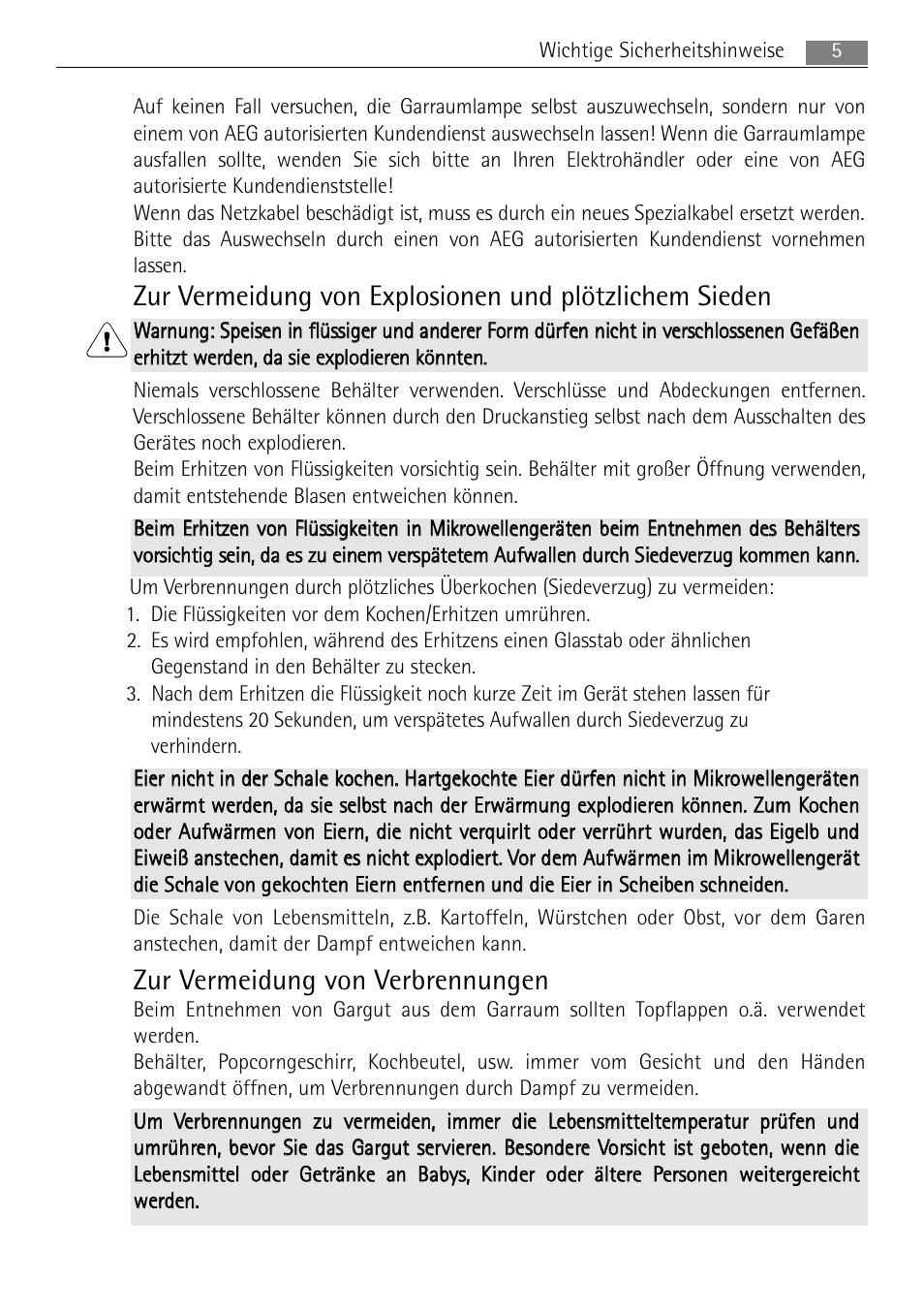 Zur vermeidung von verbrennungen | AEG MC2665E-M User Manual | Page 5 / 228