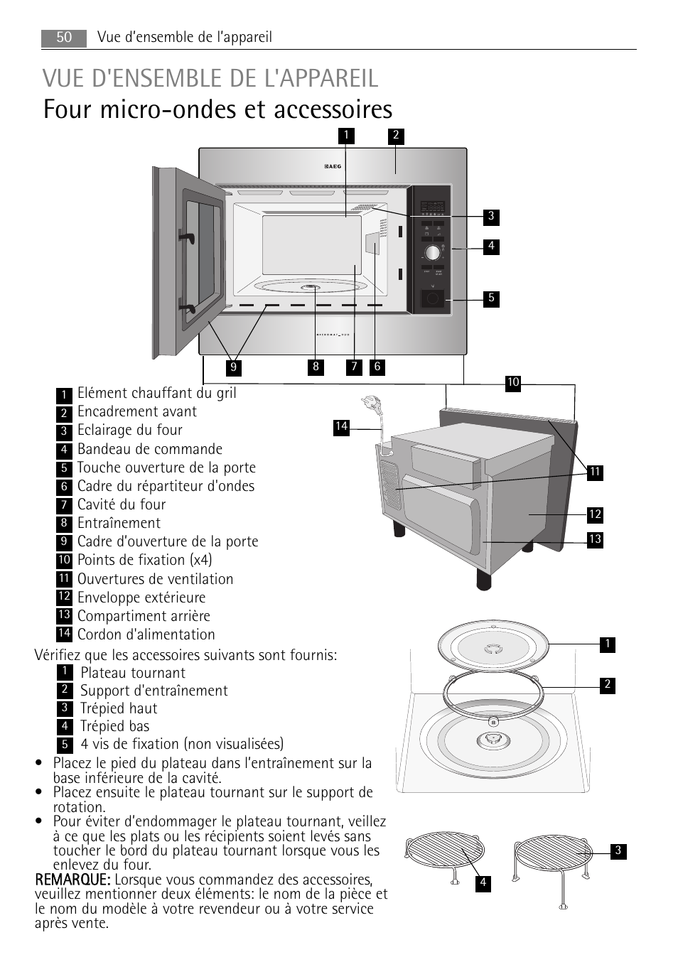 Four micro-ondes et accessoires, Vue d'ensemble de l'appareil | AEG MC2665E-M User Manual | Page 50 / 228