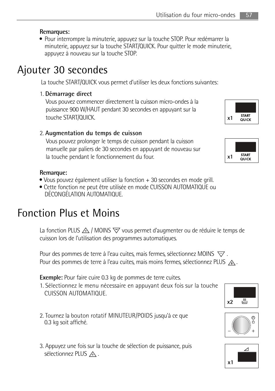 Ajouter 30 secondes, Fonction plus et moins | AEG MC2665E-M User Manual | Page 57 / 228