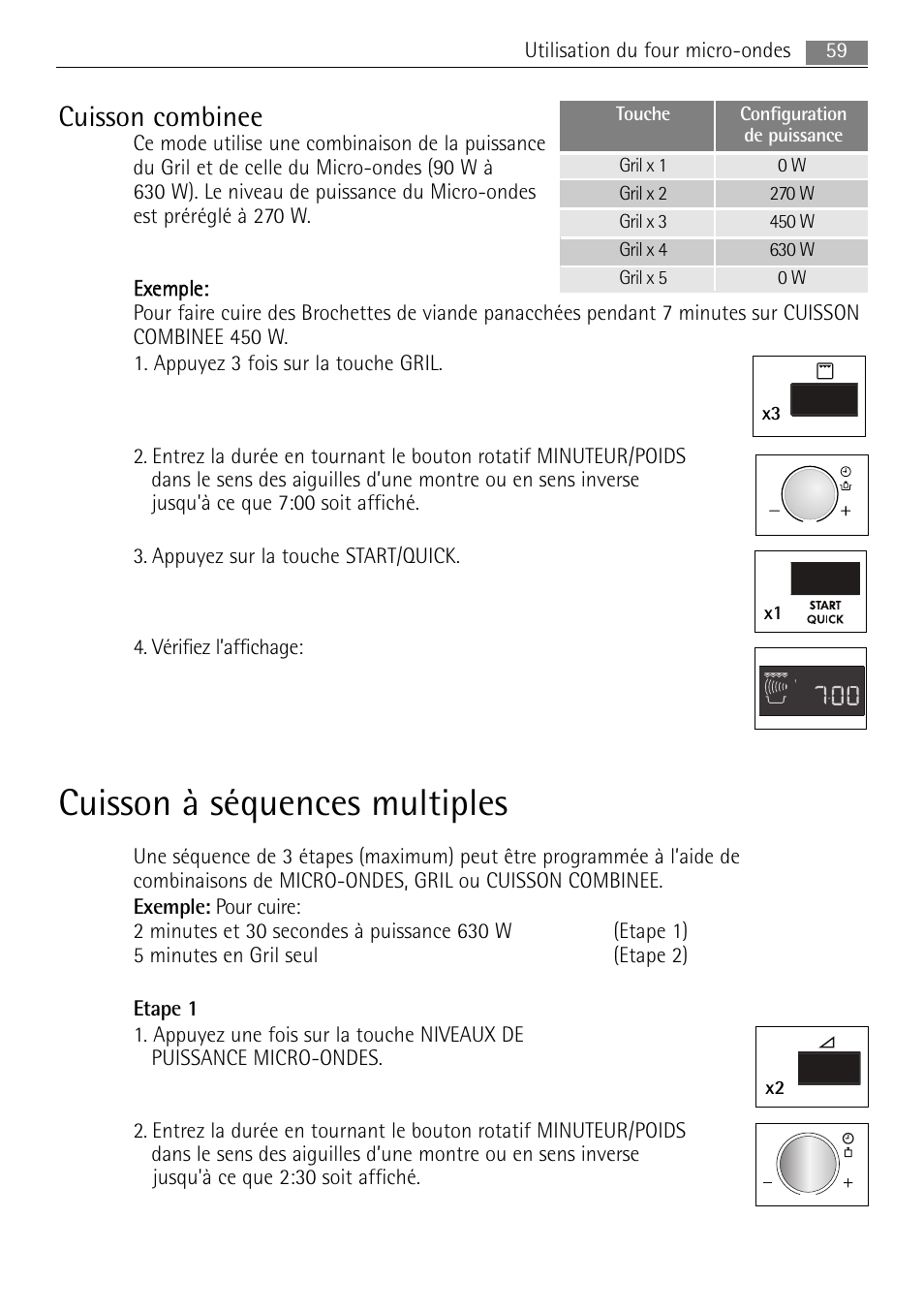 Cuisson à séquences multiples, Cuisson combinee, 59 utilisation du four micro-ondes | AEG MC2665E-M User Manual | Page 59 / 228