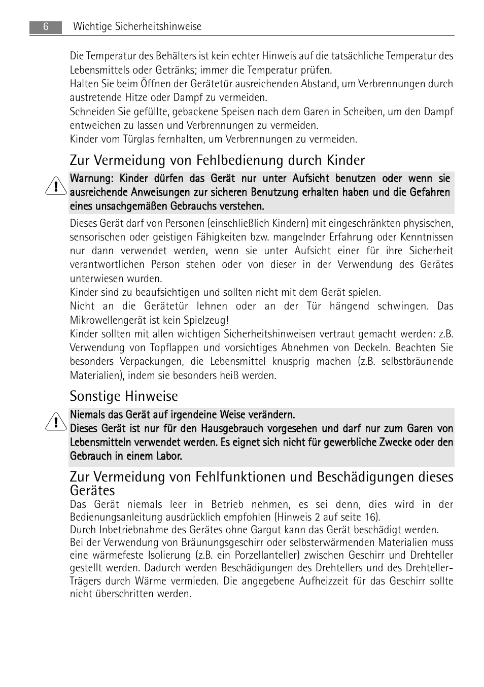 Zur vermeidung von fehlbedienung durch kinder, Sonstige hinweise | AEG MC2665E-M User Manual | Page 6 / 228