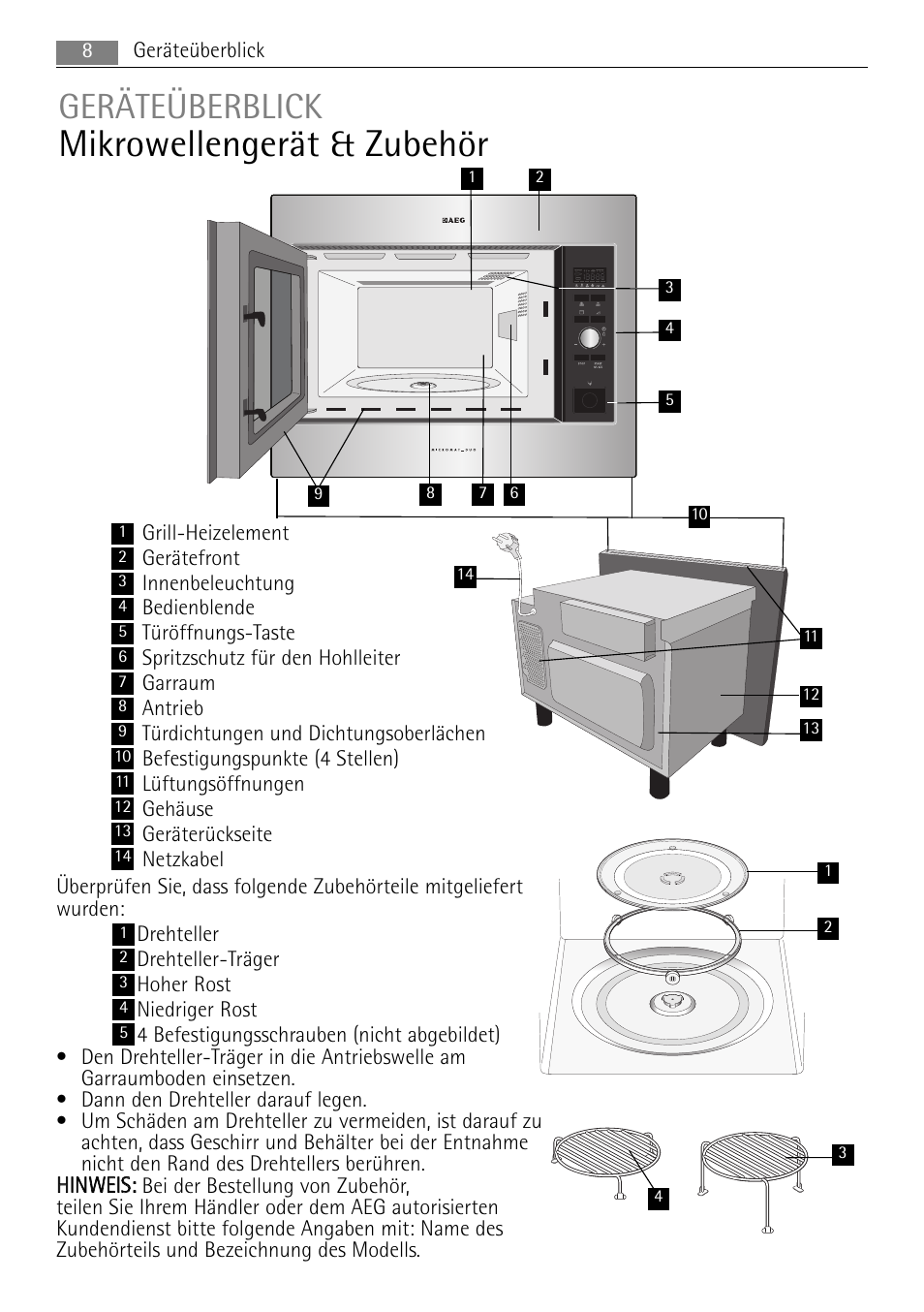 Mikrowellengerät & zubehör, Geräteüberblick | AEG MC2665E-M User Manual | Page 8 / 228