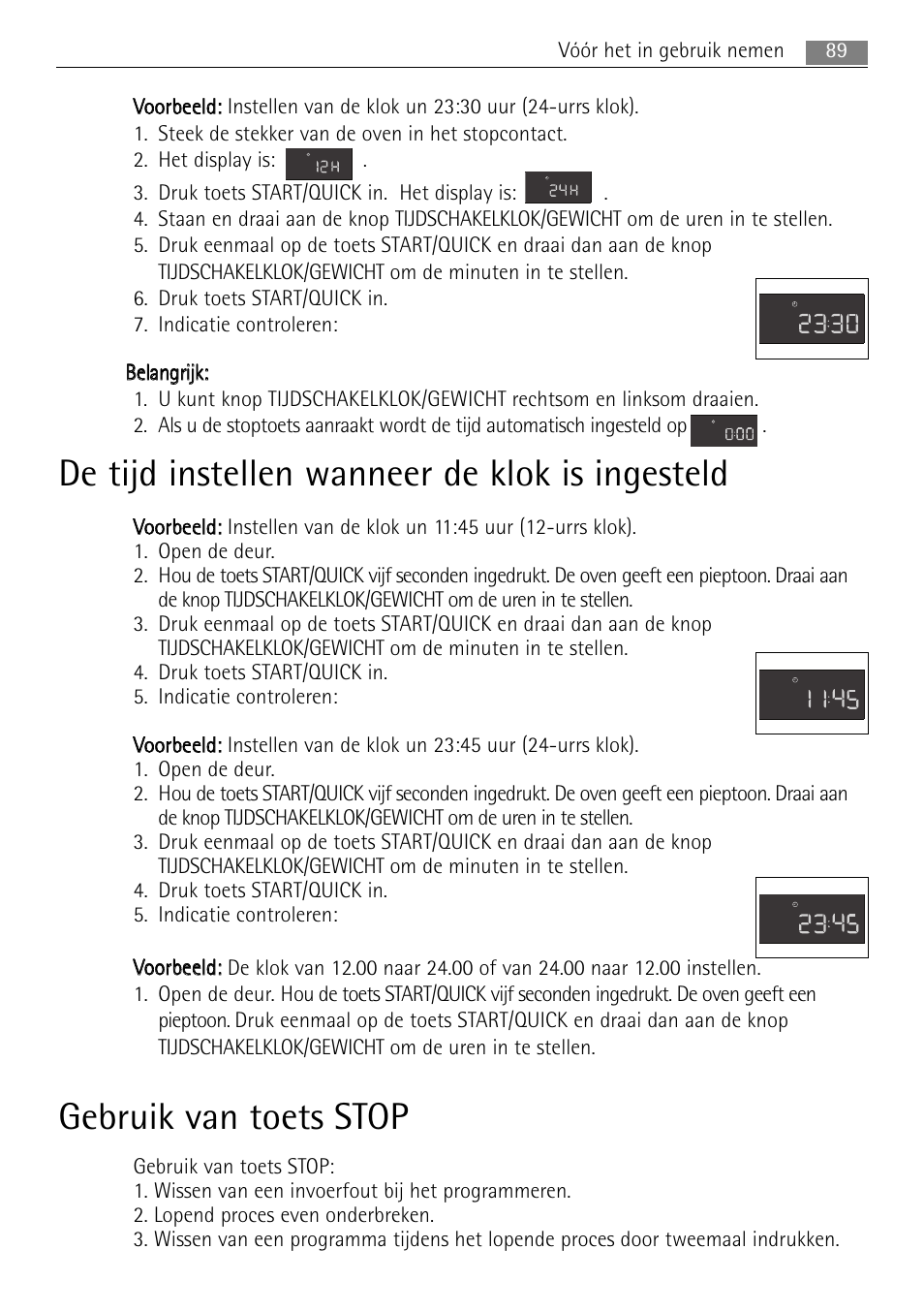 De tijd instellen wanneer de klok is ingesteld, Gebruik van toets stop | AEG MC2665E-M User Manual | Page 89 / 228