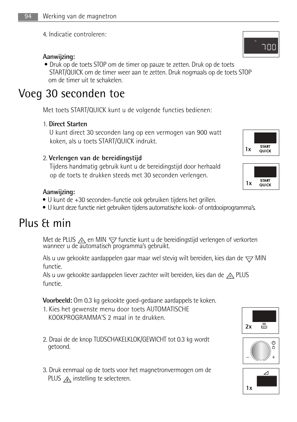 Voeg 30 seconden toe, Plus & min | AEG MC2665E-M User Manual | Page 94 / 228