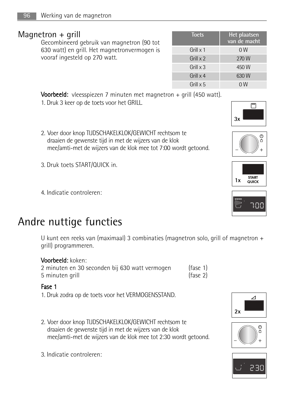 Andre nuttige functies, Magnetron + grill, 96 werking van de magnetron | AEG MC2665E-M User Manual | Page 96 / 228