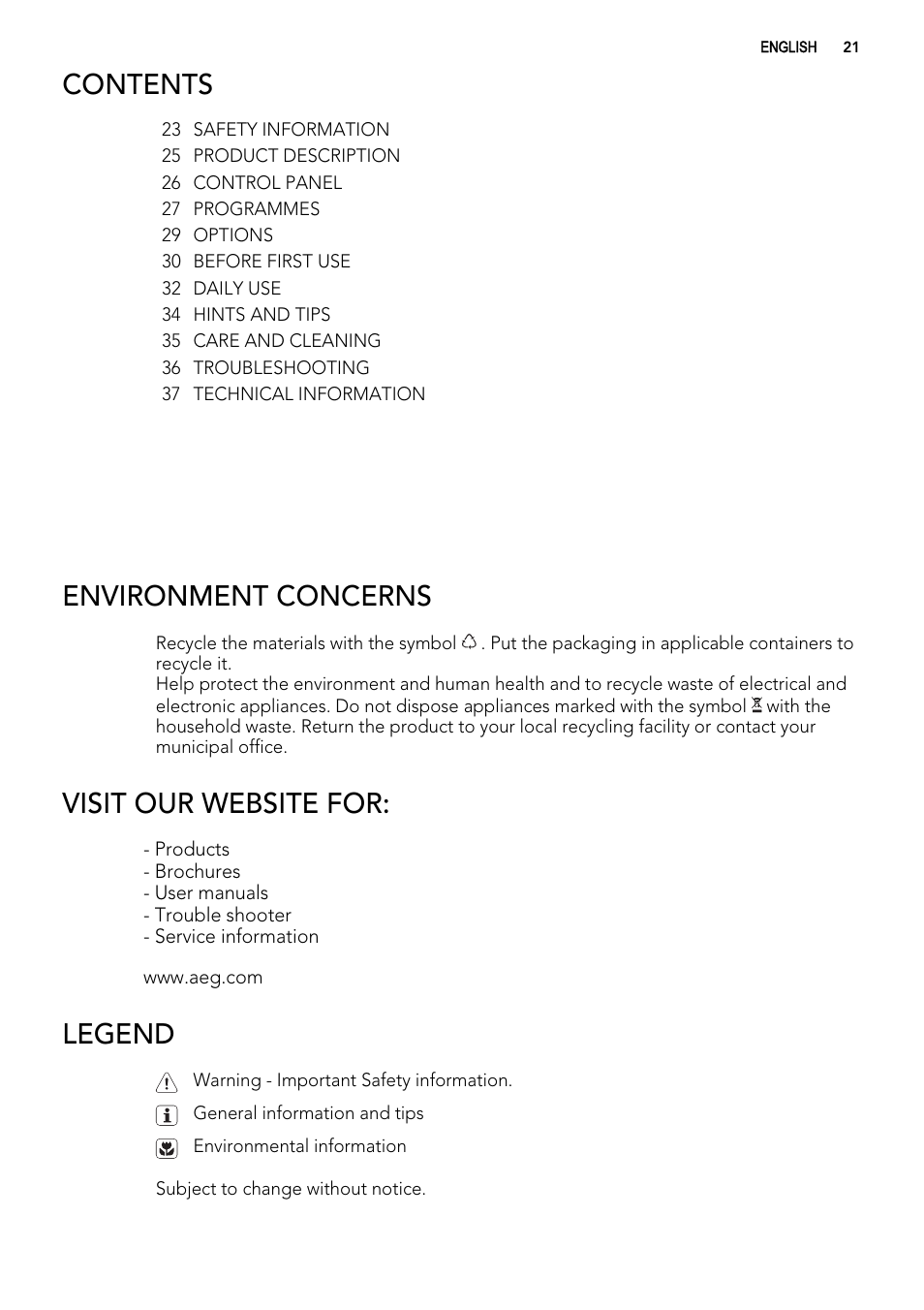 AEG F78420VI0P User Manual | Page 21 / 80