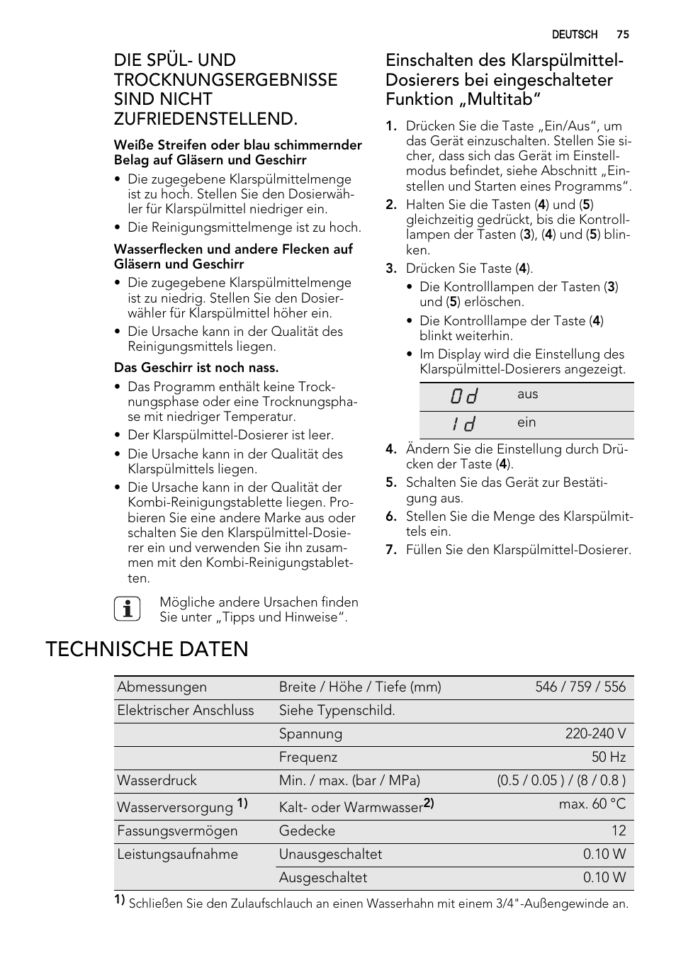 Technische daten | AEG F78420VI0P User Manual | Page 75 / 80