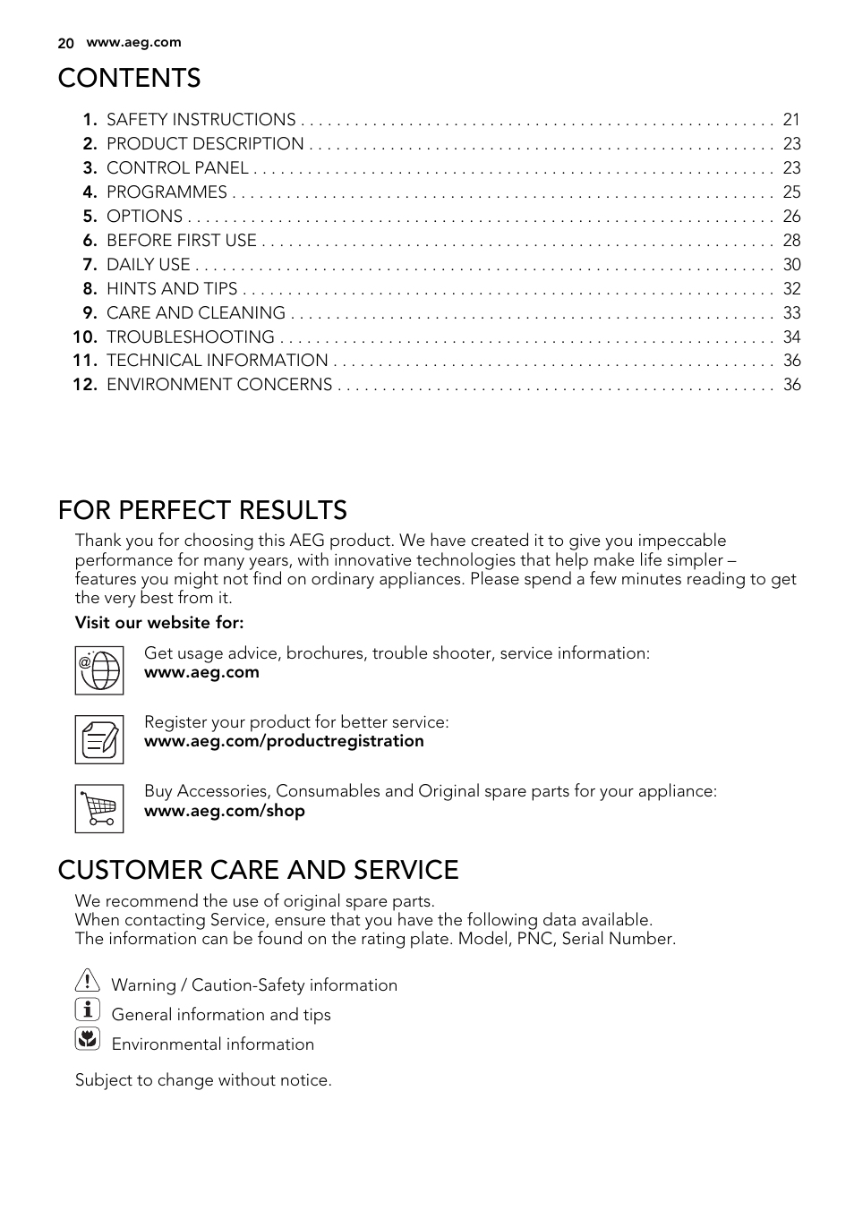 AEG F65042W0P User Manual | Page 20 / 76