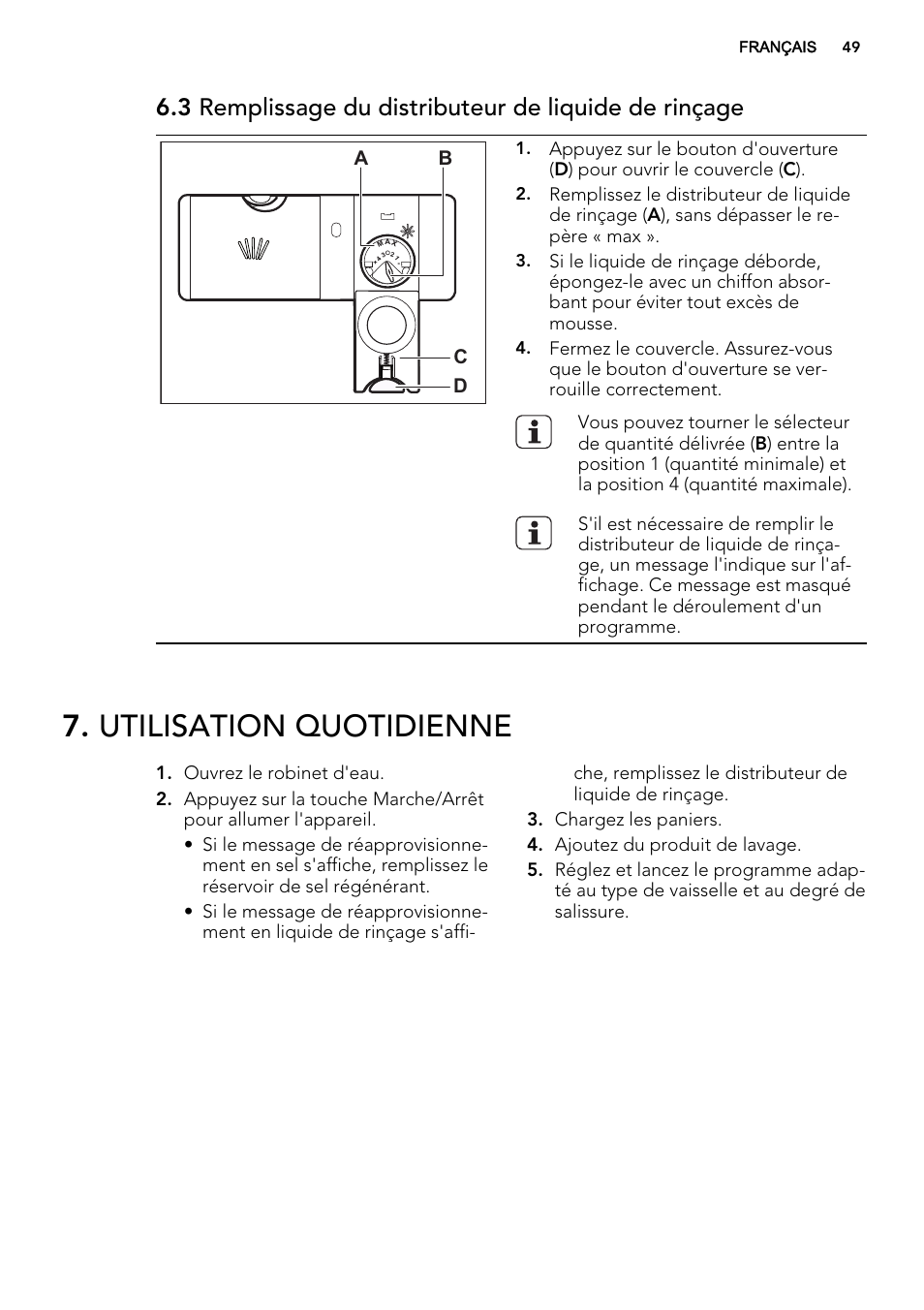 Utilisation quotidienne | AEG F65042W0P User Manual | Page 49 / 76