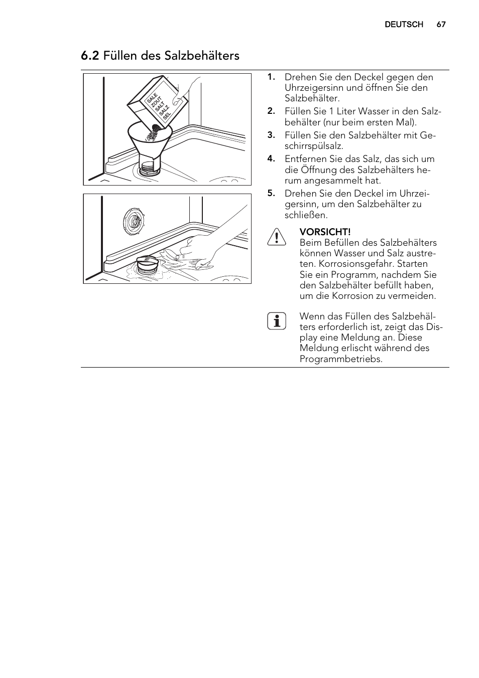2 füllen des salzbehälters | AEG F65042W0P User Manual | Page 67 / 76