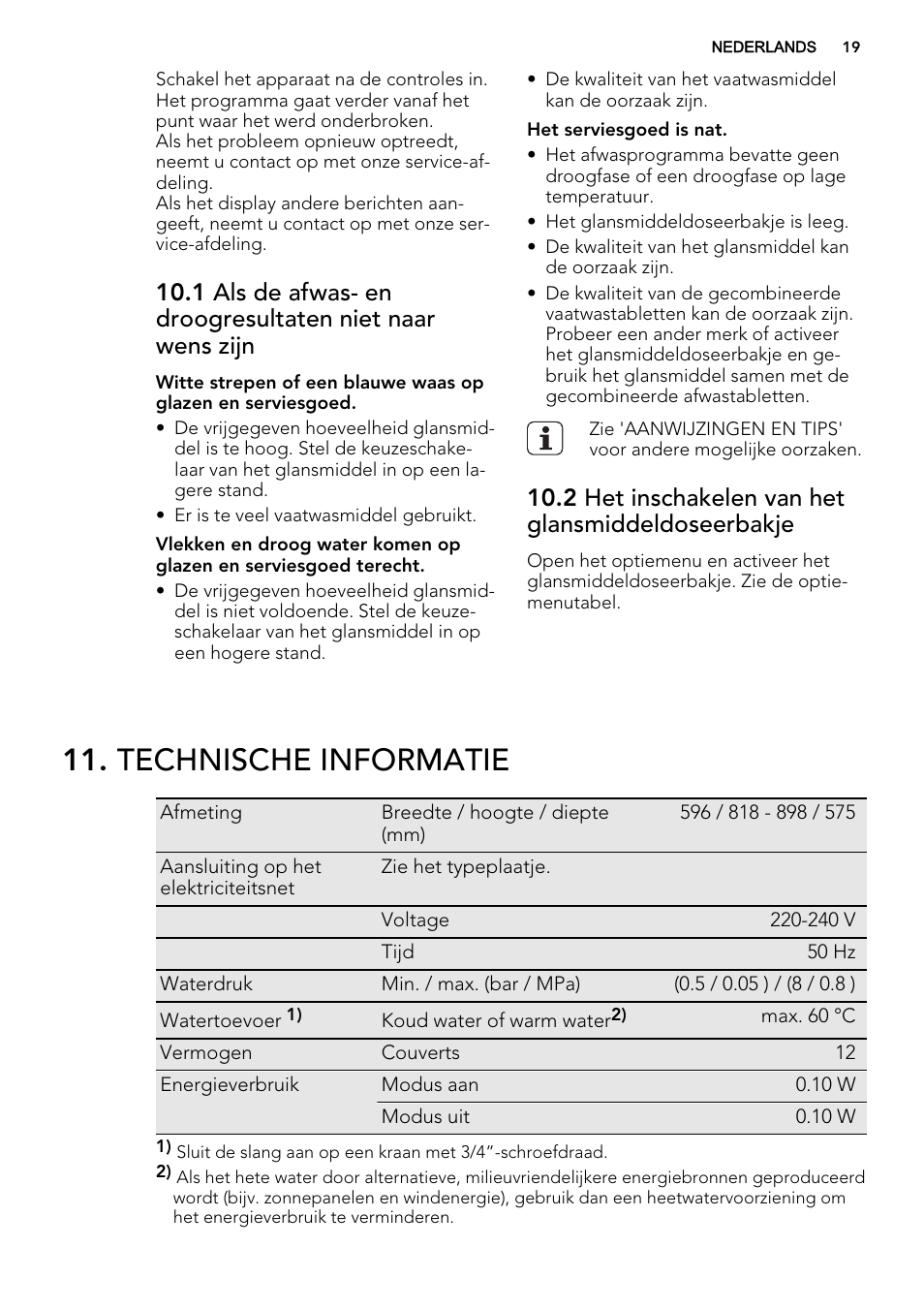 Technische informatie, 2 het inschakelen van het glansmiddeldoseerbakje | AEG F65722IM0P User Manual | Page 19 / 80