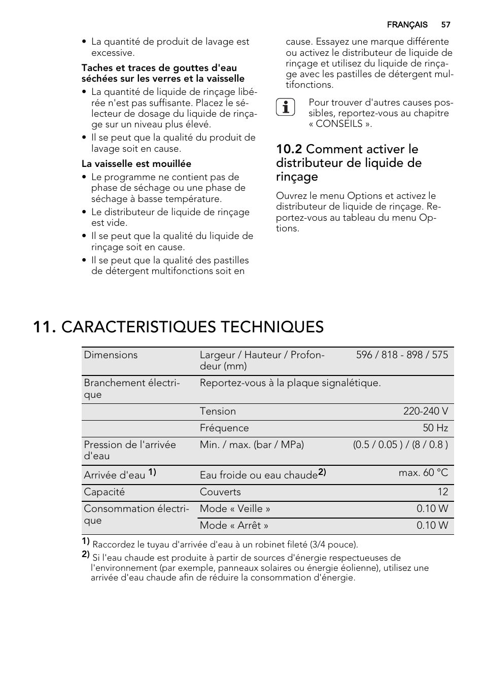 Caracteristiques techniques | AEG F65722IM0P User Manual | Page 57 / 80