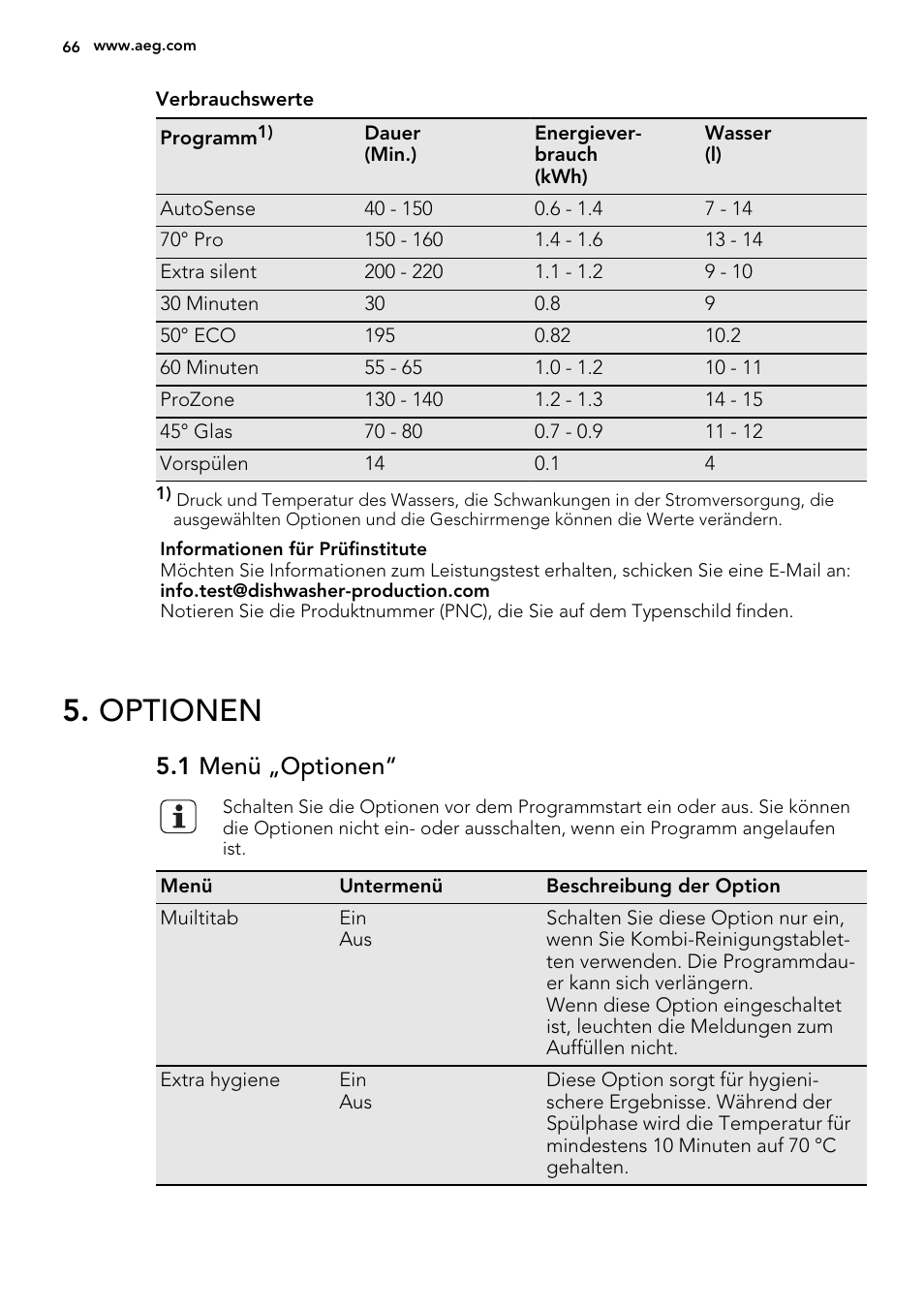 Optionen, 1 menü „optionen | AEG F65722IM0P User Manual | Page 66 / 80