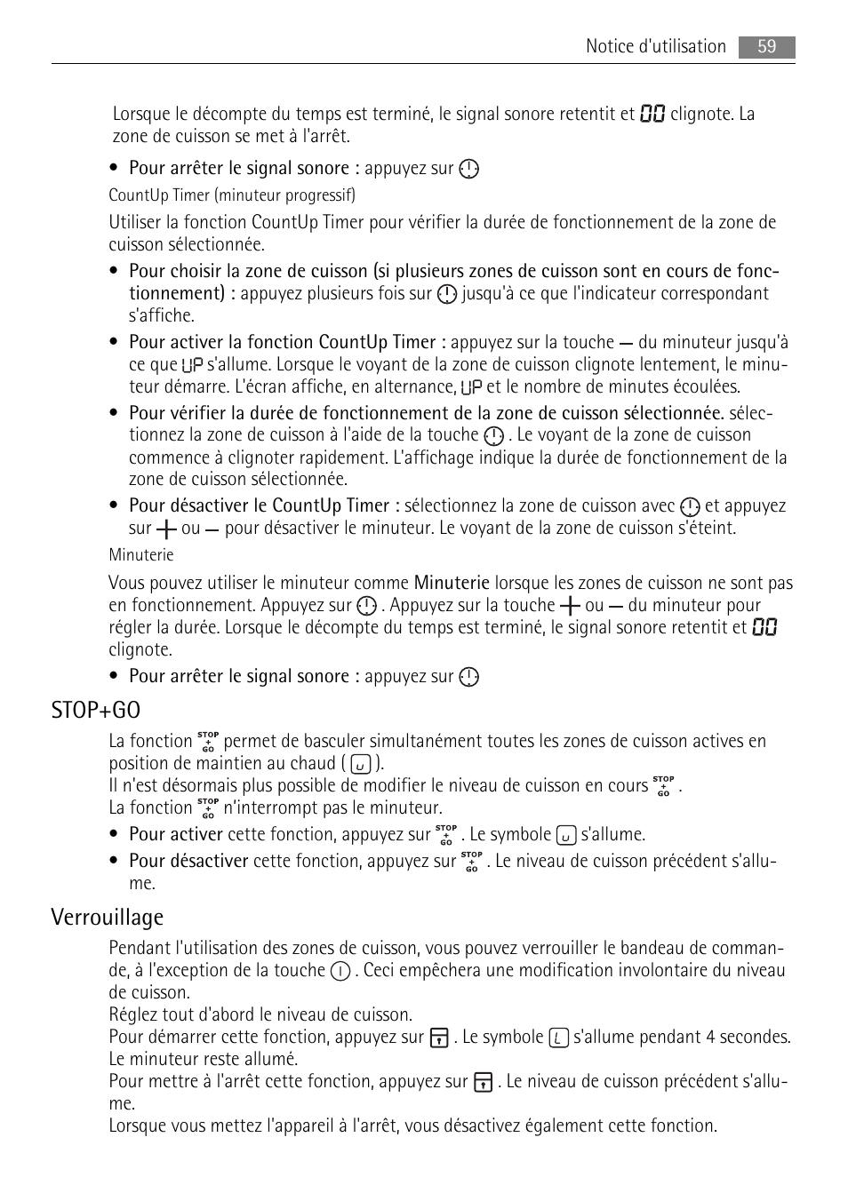 Stop+go, Verrouillage | AEG HK654400XB User Manual | Page 59 / 68
