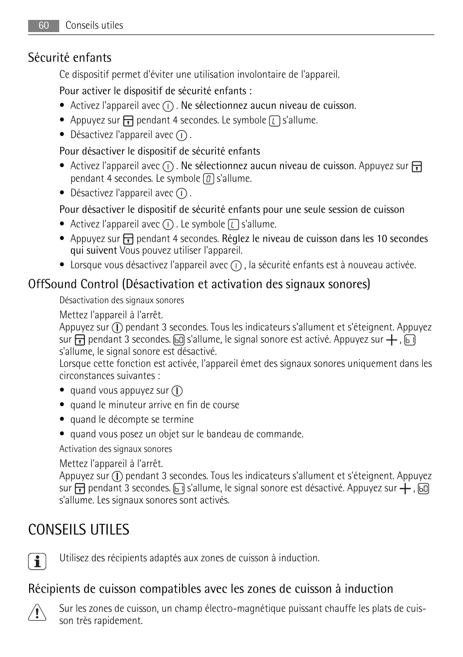 Conseils utiles, Sécurité enfants | AEG HK654400XB User Manual | Page 60 / 68