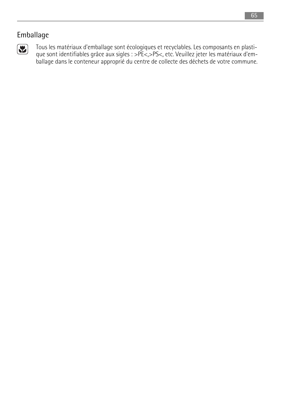 Emballage | AEG HK654400XB User Manual | Page 65 / 68