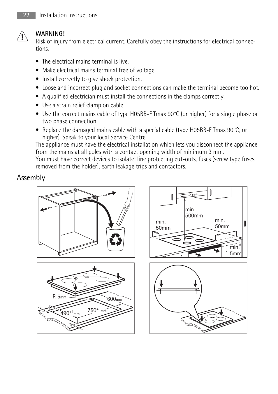 Assembly | AEG HK693322XG User Manual | Page 22 / 68