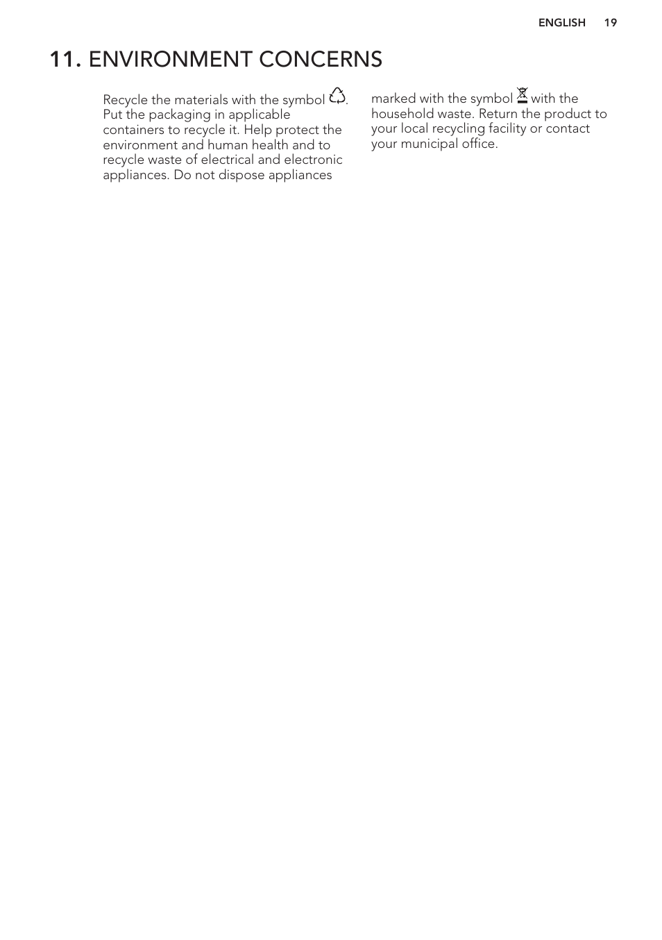 Environment concerns | AEG HK653222XB User Manual | Page 19 / 60
