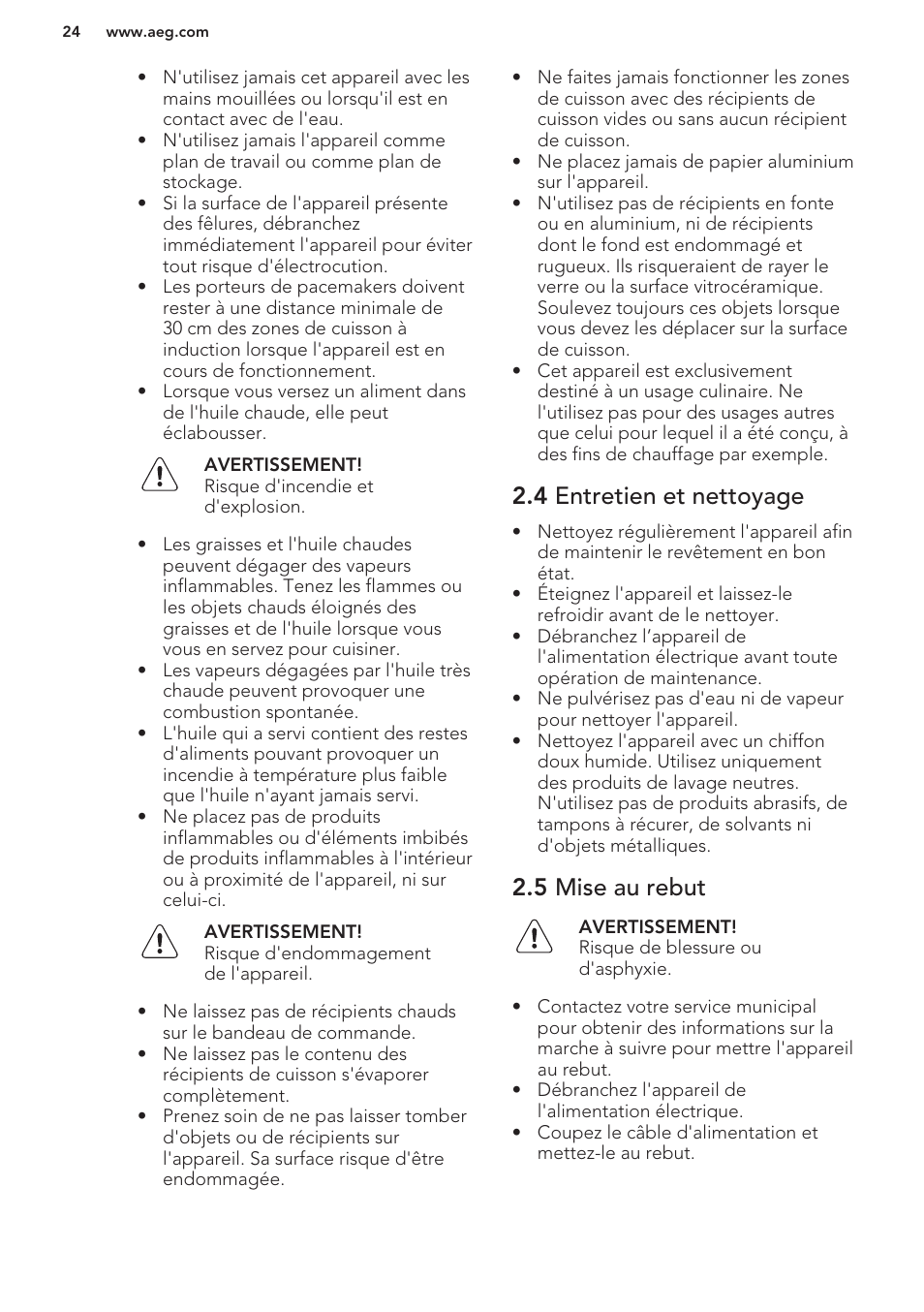 4 entretien et nettoyage, 5 mise au rebut | AEG HK653222XB User Manual | Page 24 / 60