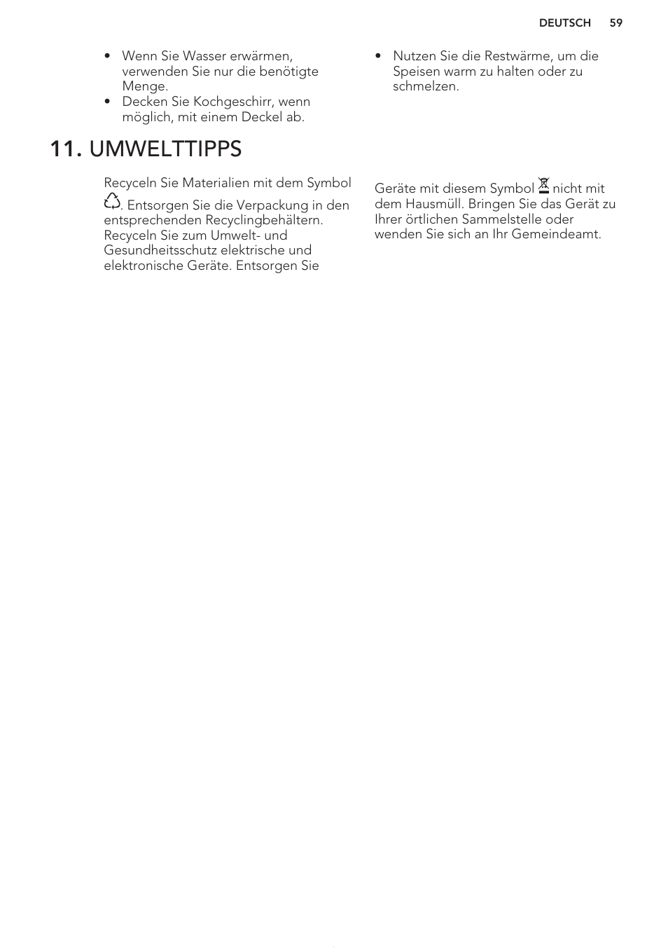Umwelttipps | AEG HK653222XB User Manual | Page 59 / 60