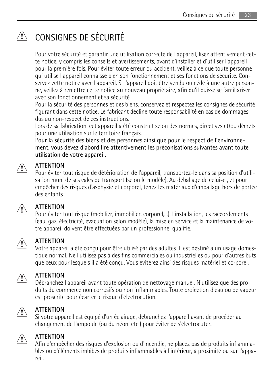 Consignes de sécurité | AEG S84000KMX0 User Manual | Page 23 / 84