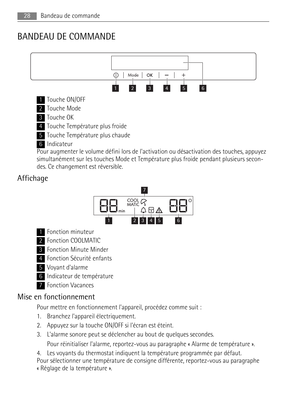 Bandeau de commande, Affichage, Mise en fonctionnement | AEG S84000KMX0 User Manual | Page 28 / 84