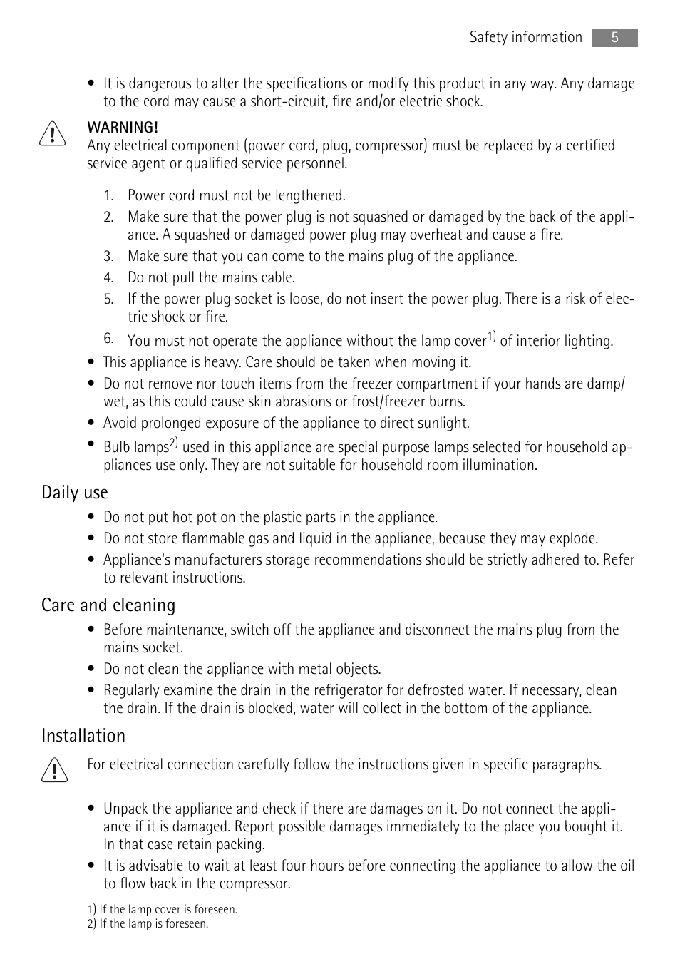 Daily use, Care and cleaning, Installation | AEG S84000KMX0 User Manual | Page 5 / 84