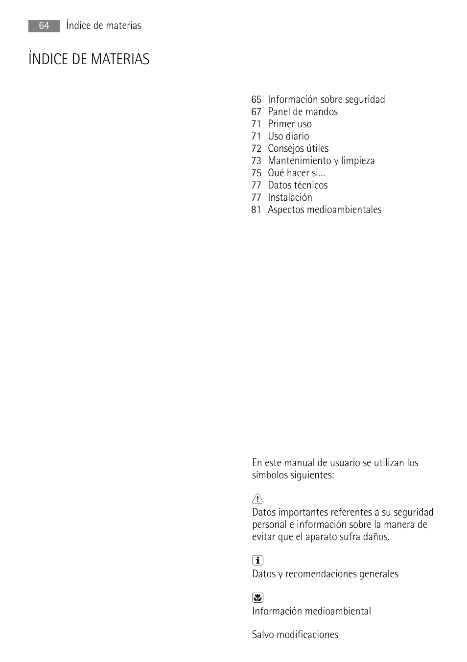 Índice de materias | AEG S84000KMX0 User Manual | Page 64 / 84