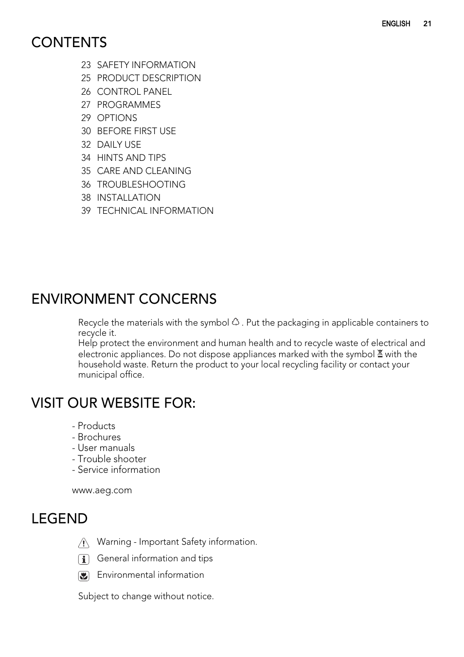 AEG F99009W0P User Manual | Page 21 / 84