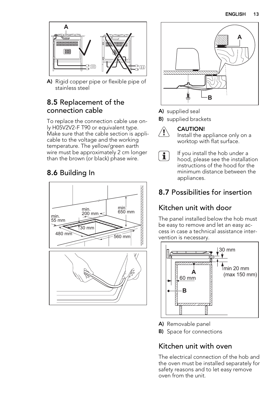 5 replacement of the connection cable, 6 building in, Kitchen unit with oven | AEG HG755521UM User Manual | Page 13 / 76