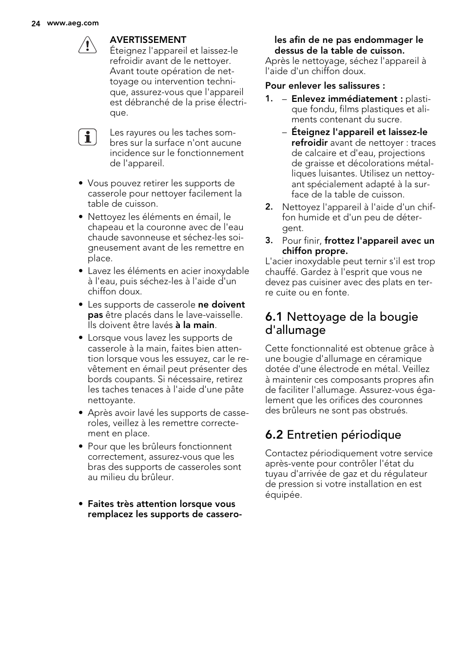 1 nettoyage de la bougie d'allumage, 2 entretien périodique | AEG HG755521UM User Manual | Page 24 / 76