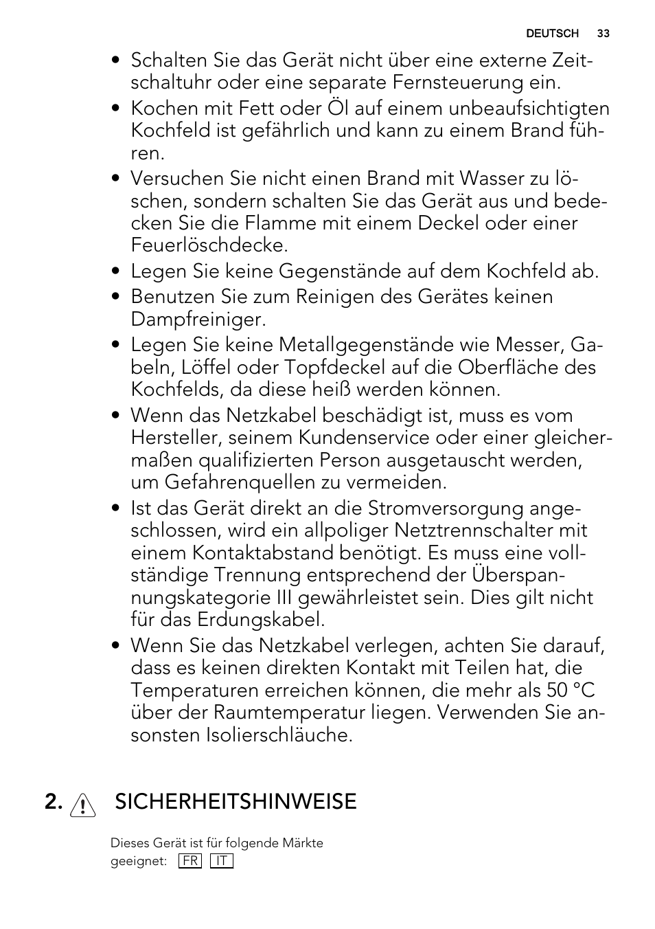 Sicherheitshinweise | AEG HG755521UM User Manual | Page 33 / 76