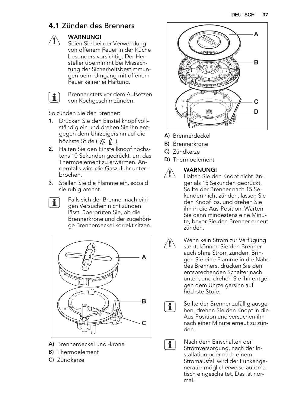1 zünden des brenners | AEG HG755521UM User Manual | Page 37 / 76