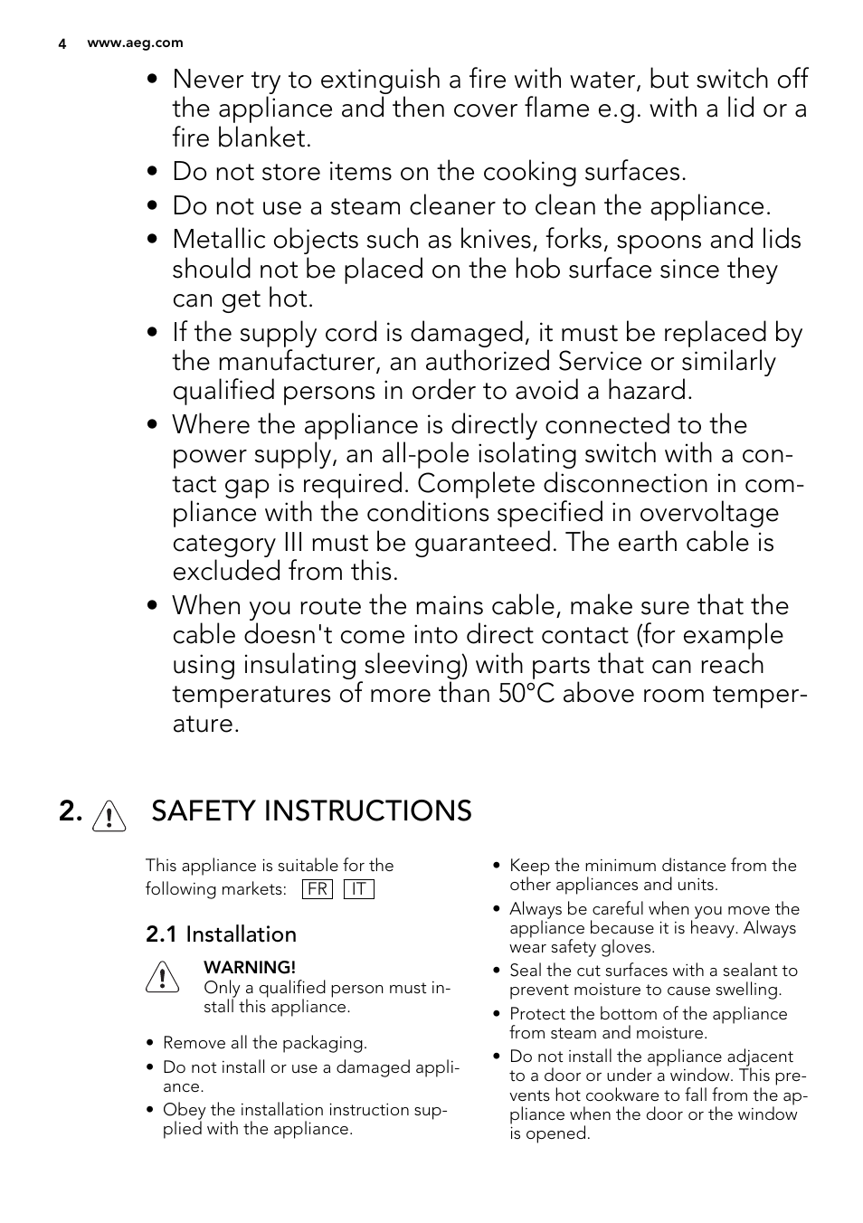 Safety instructions | AEG HG755521UM User Manual | Page 4 / 76