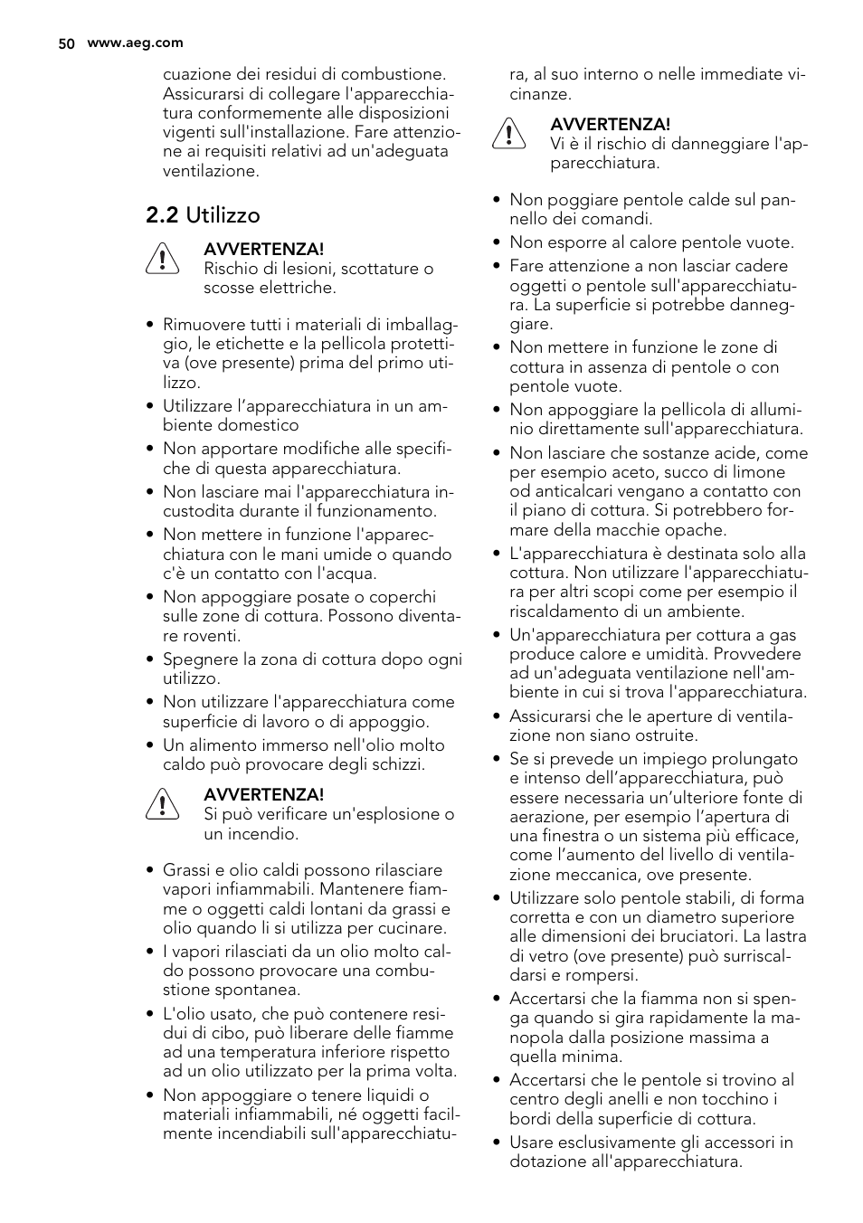 2 utilizzo | AEG HG755521UM User Manual | Page 50 / 76