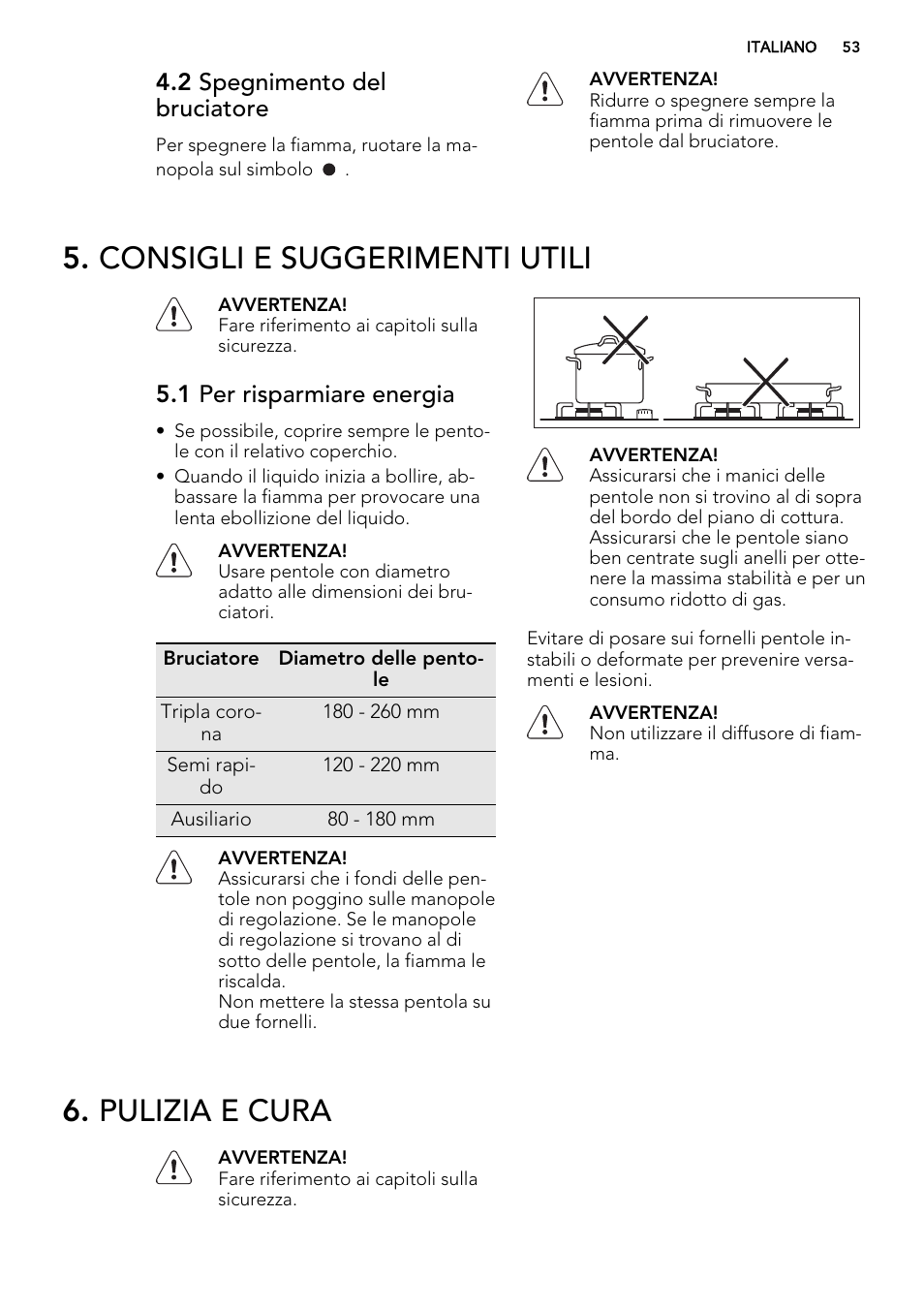 Consigli e suggerimenti utili, Pulizia e cura, 2 spegnimento del bruciatore | 1 per risparmiare energia | AEG HG755521UM User Manual | Page 53 / 76