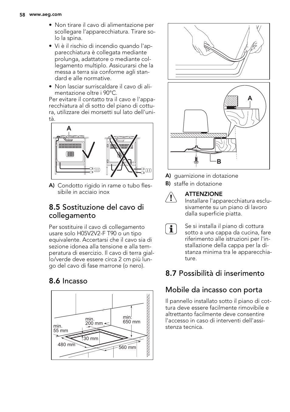 5 sostituzione del cavo di collegamento, 6 incasso | AEG HG755521UM User Manual | Page 58 / 76