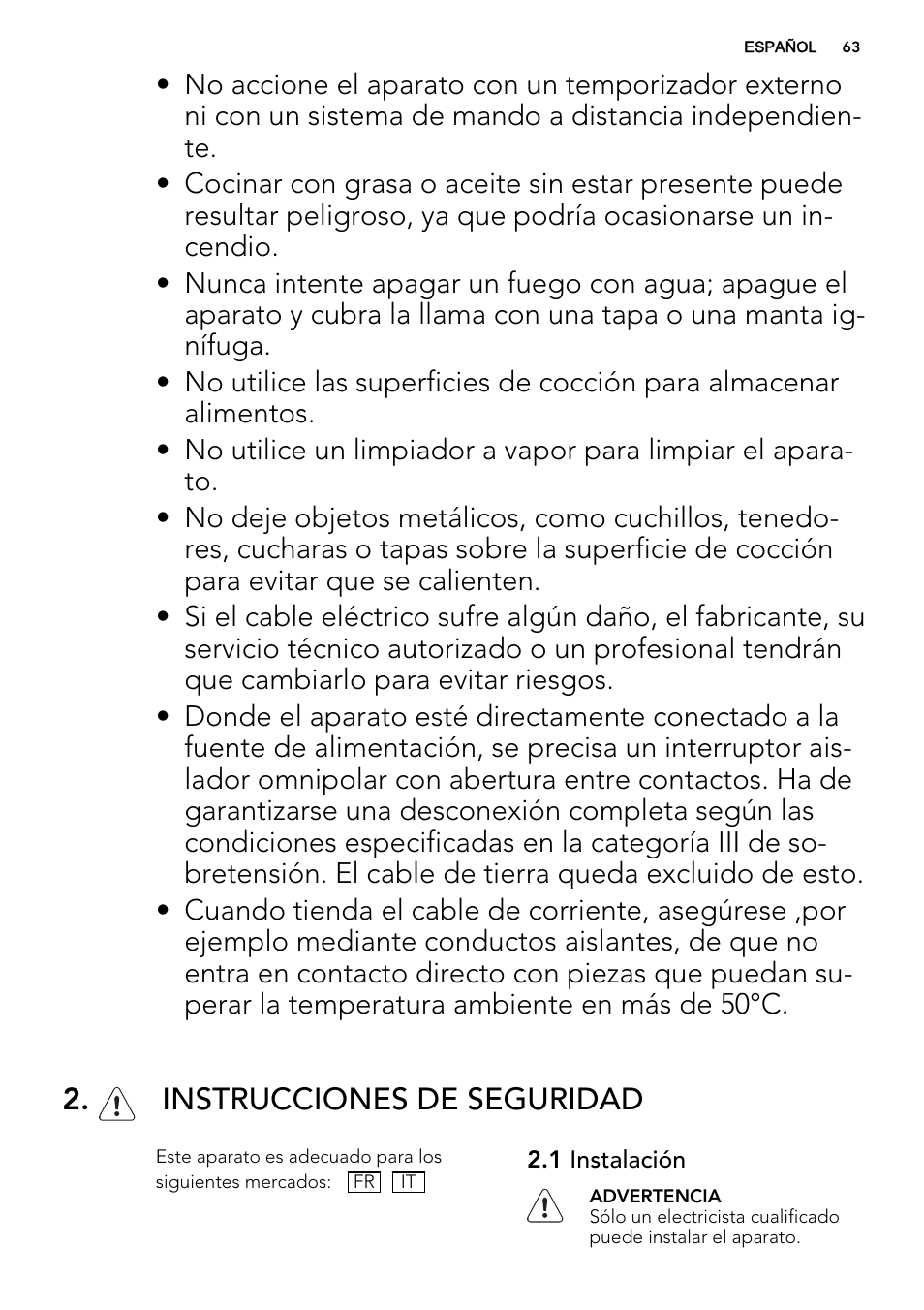 Instrucciones de seguridad | AEG HG755521UM User Manual | Page 63 / 76