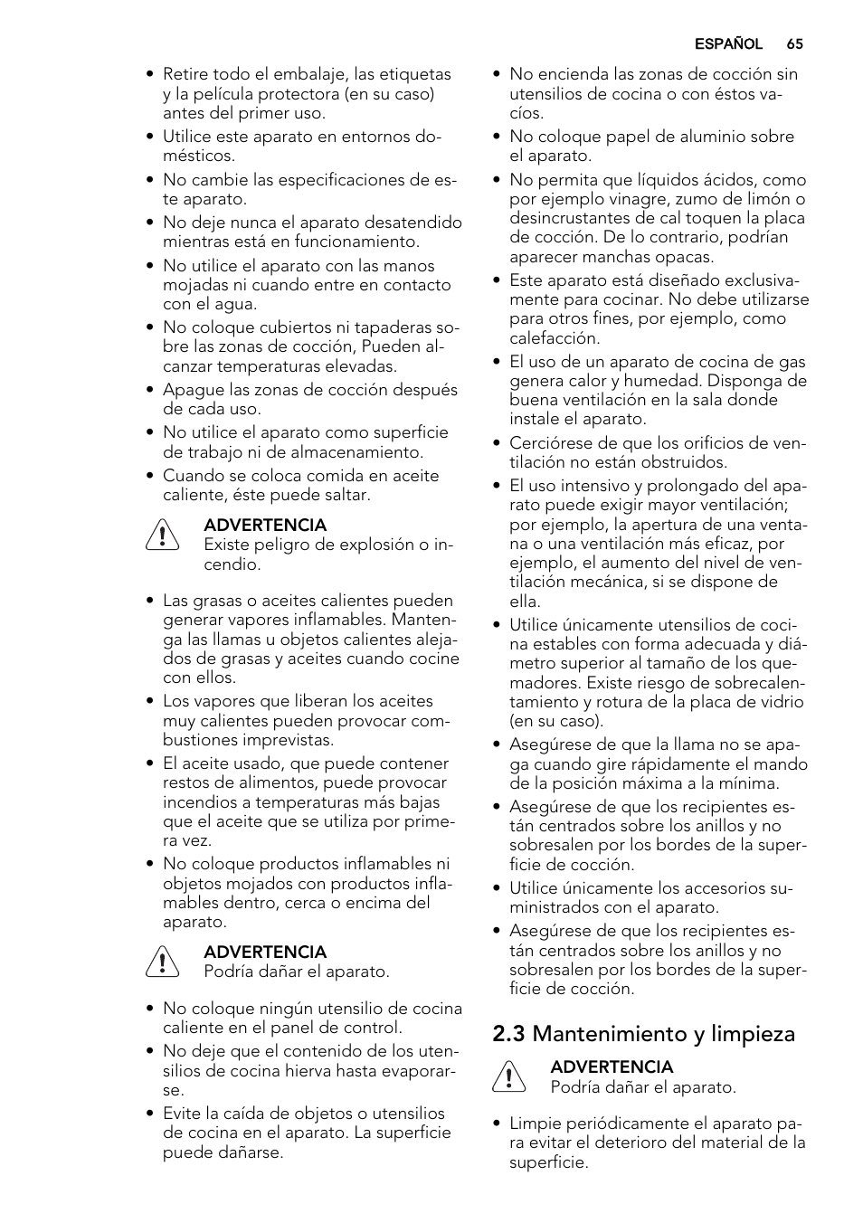 3 mantenimiento y limpieza | AEG HG755521UM User Manual | Page 65 / 76
