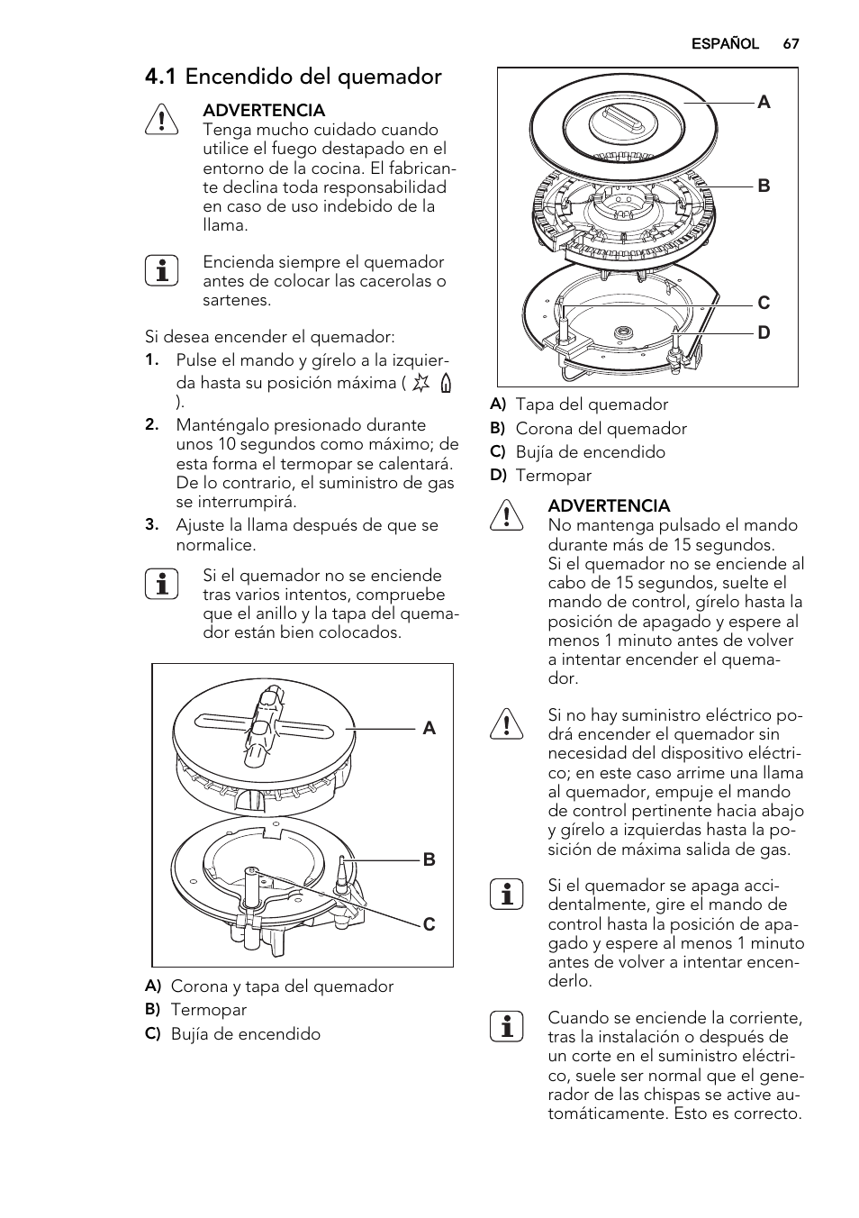 1 encendido del quemador | AEG HG755521UM User Manual | Page 67 / 76