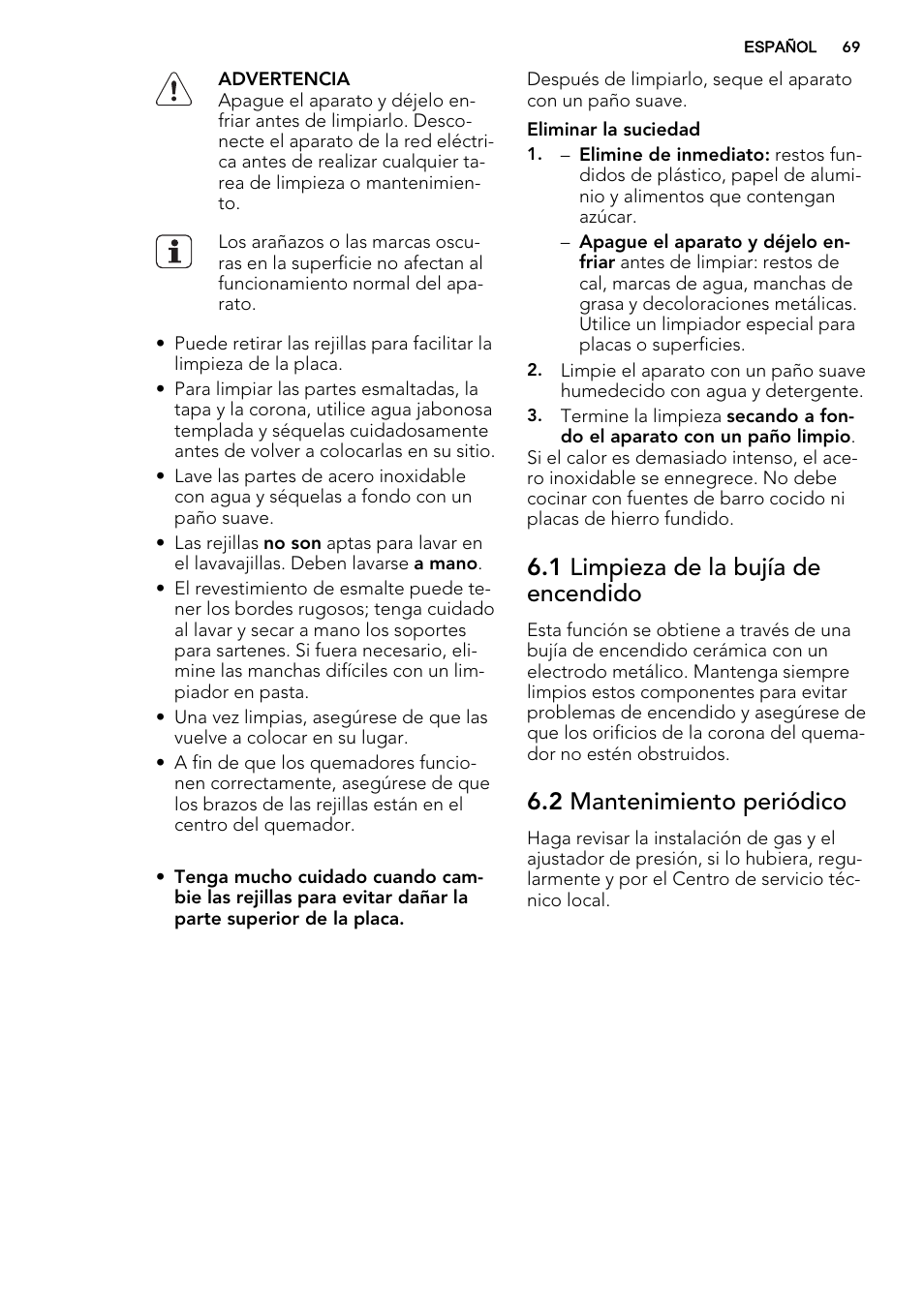 1 limpieza de la bujía de encendido, 2 mantenimiento periódico | AEG HG755521UM User Manual | Page 69 / 76