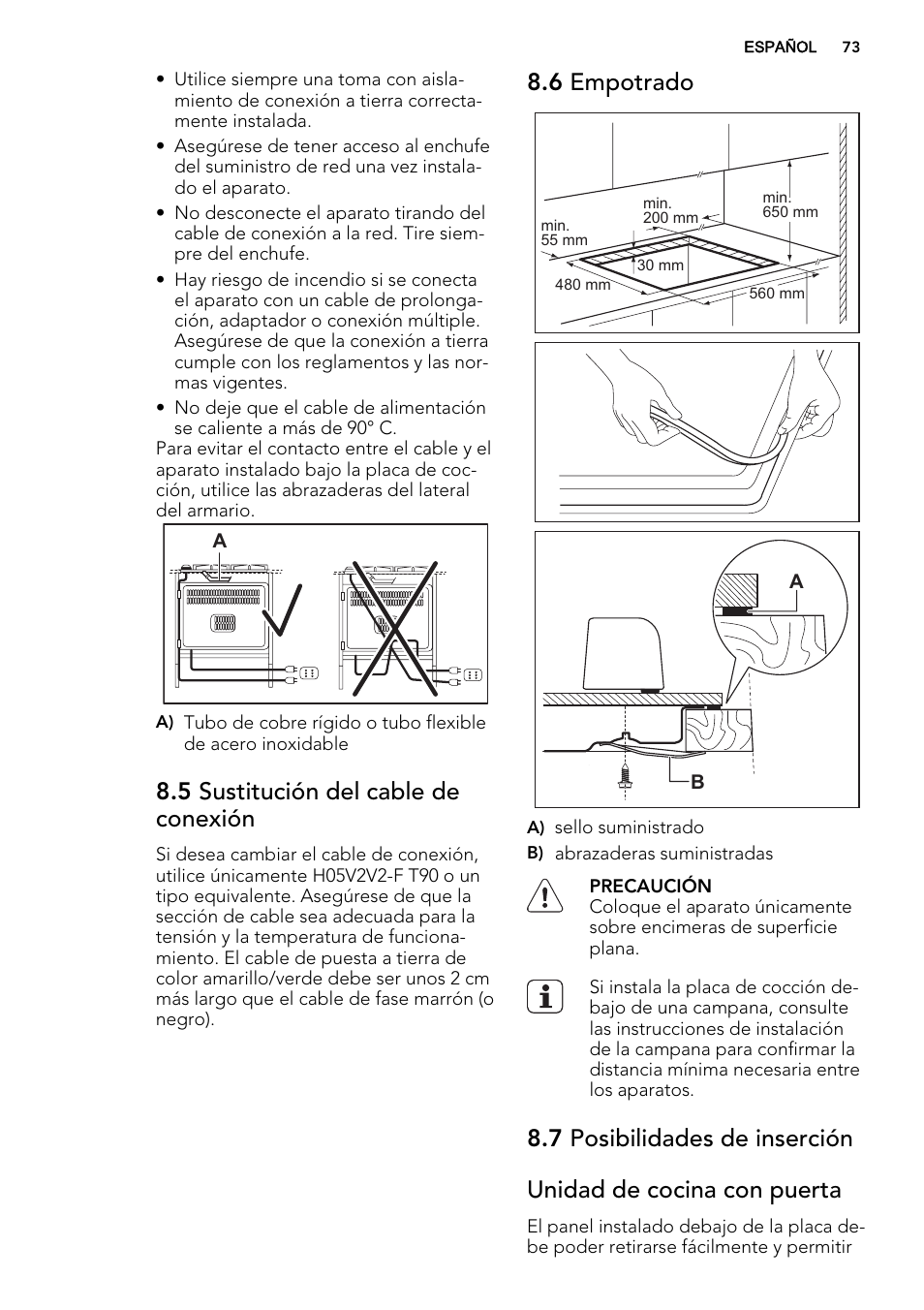 5 sustitución del cable de conexión, 6 empotrado | AEG HG755521UM User Manual | Page 73 / 76