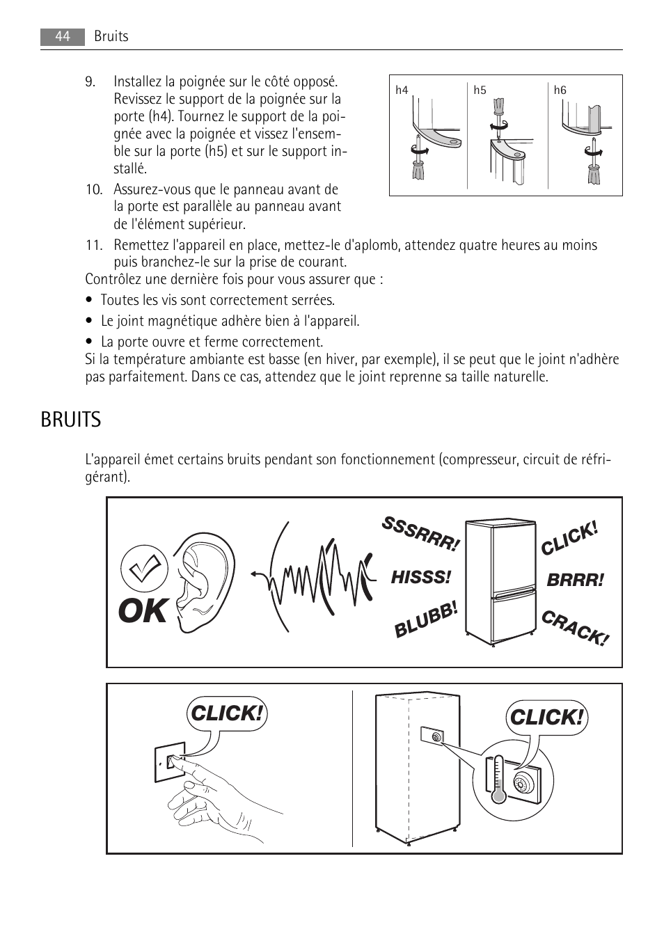 Bruits, Click | AEG S84000KMX0 User Manual | Page 44 / 92