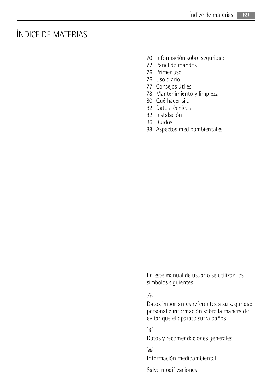 Índice de materias | AEG S84000KMX0 User Manual | Page 69 / 92