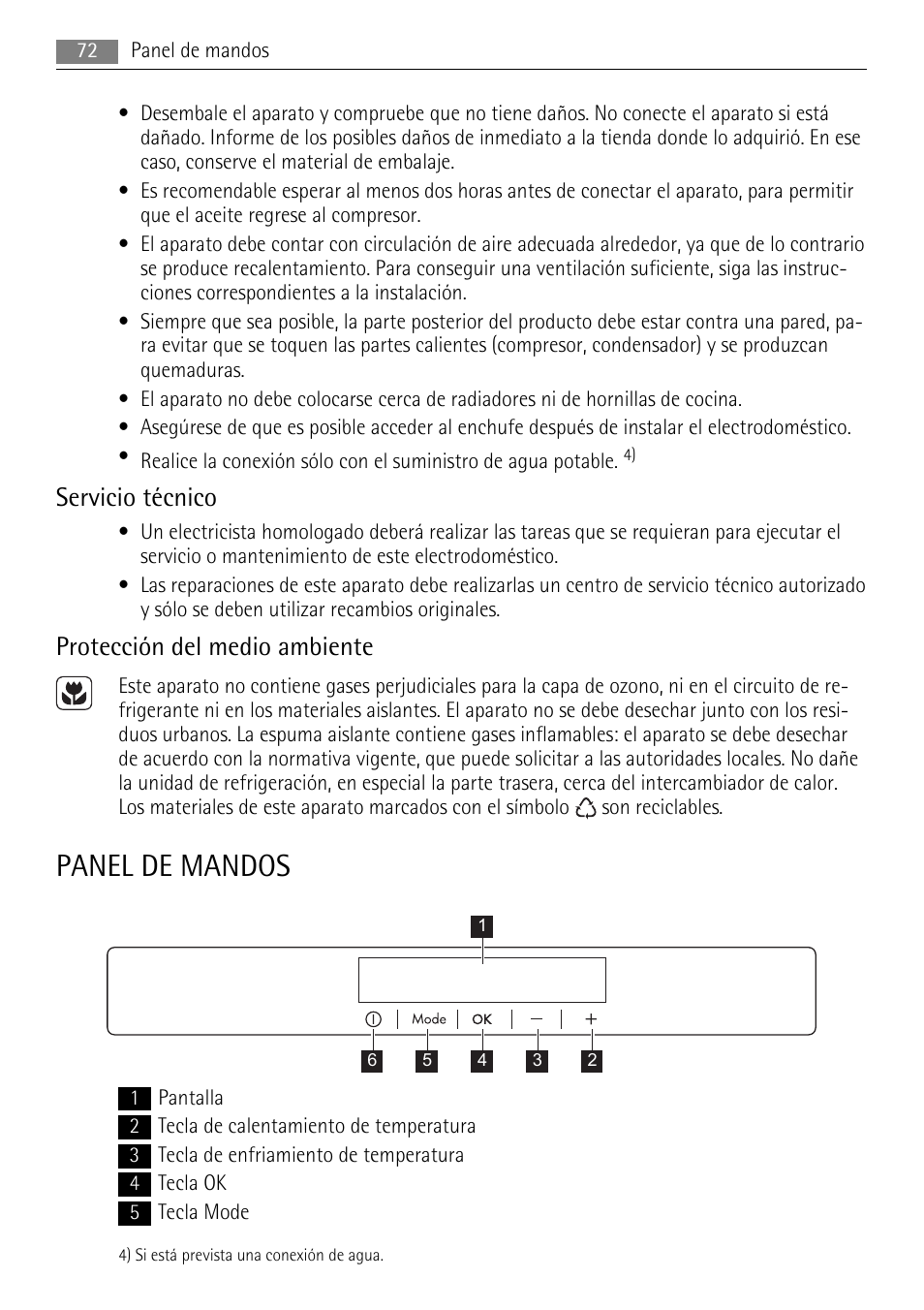 Panel de mandos, Servicio técnico, Protección del medio ambiente | AEG S84000KMX0 User Manual | Page 72 / 92