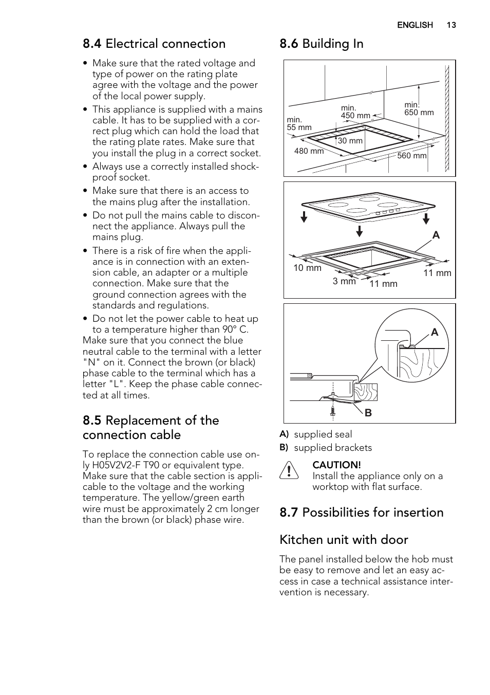 4 electrical connection, 5 replacement of the connection cable, 6 building in | AEG HG694340XB User Manual | Page 13 / 76