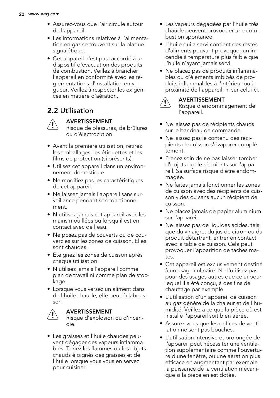 2 utilisation | AEG HG694340XB User Manual | Page 20 / 76