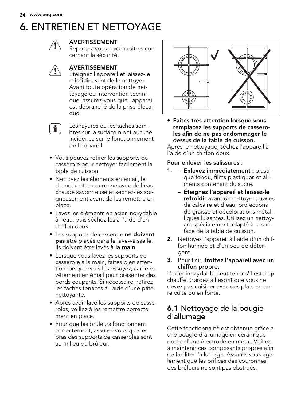 Entretien et nettoyage, 1 nettoyage de la bougie d'allumage | AEG HG694340XB User Manual | Page 24 / 76