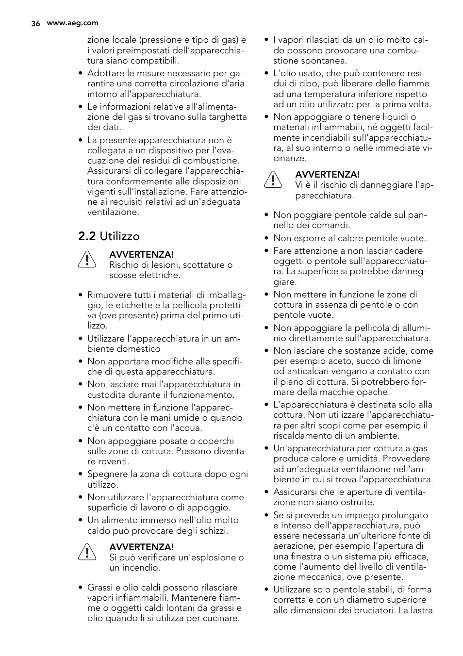 2 utilizzo | AEG HG694340XB User Manual | Page 36 / 76