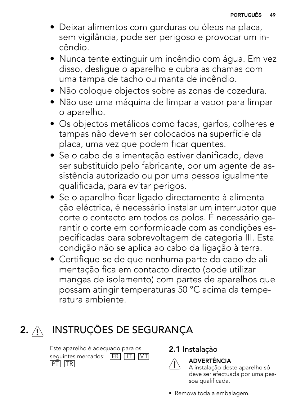 Instruções de segurança | AEG HG694340XB User Manual | Page 49 / 76